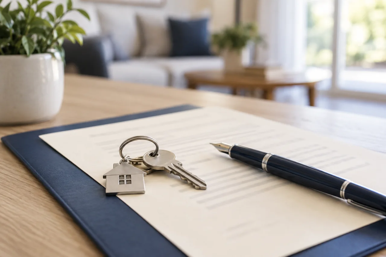 Real estate agreement and keys prepared for closing