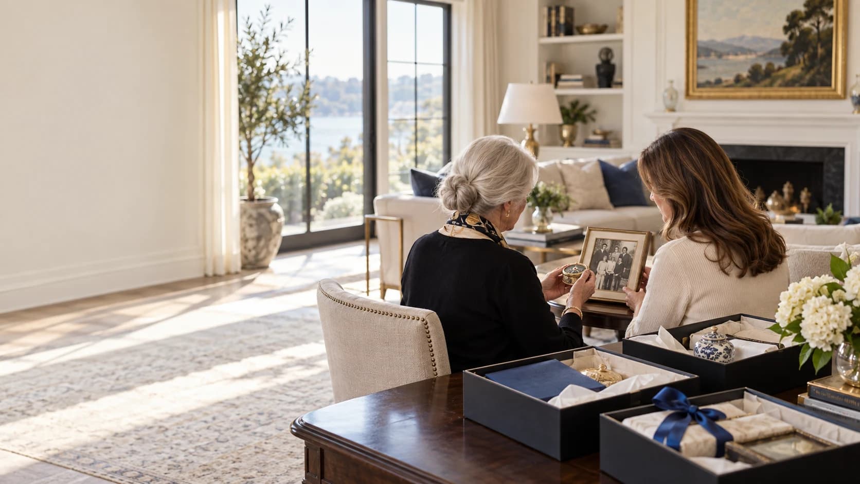 Family reviewing a home and meaningful personal property as one coordinated transition