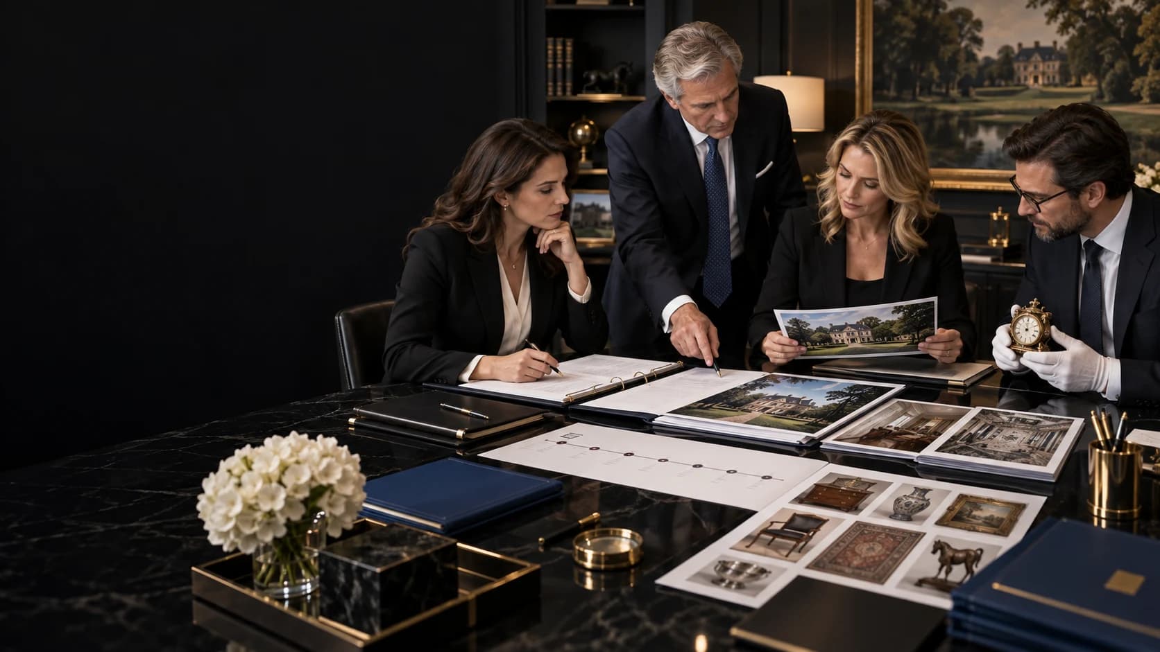 Professional representatives reviewing an asset assignment and next steps