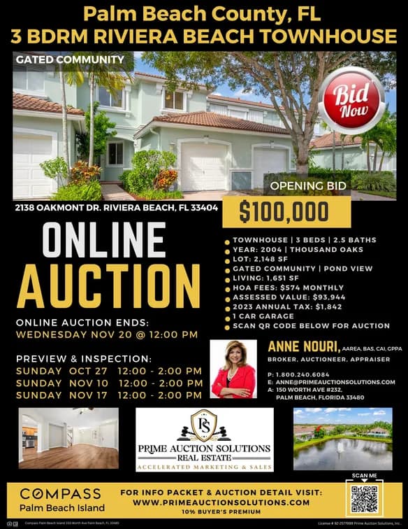 Thousand Oaks Townhouse Riviera Beach, Online Auction, Palm Beach County — featured auction photograph