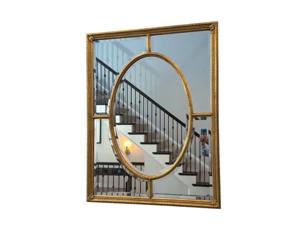 #8194 • $3,500+ Louis XVI Style Oval Gilt Mirror, Rope-Twist Frame with Knotted Bow Crest, Decorator Quality, D&D Building Provenance, New York, 30 x 44"