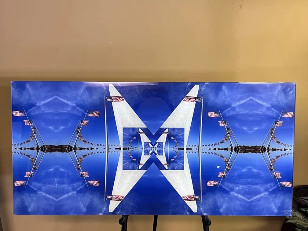 #7331 • $3,000 Kenneth Wyner Signed Kaleidoscopic Photograph on Acid-Free Paper, "Structure of Spirit" Series, Washington DC Monuments and American Flags, Plexiglass Mounted, 50 x 24"