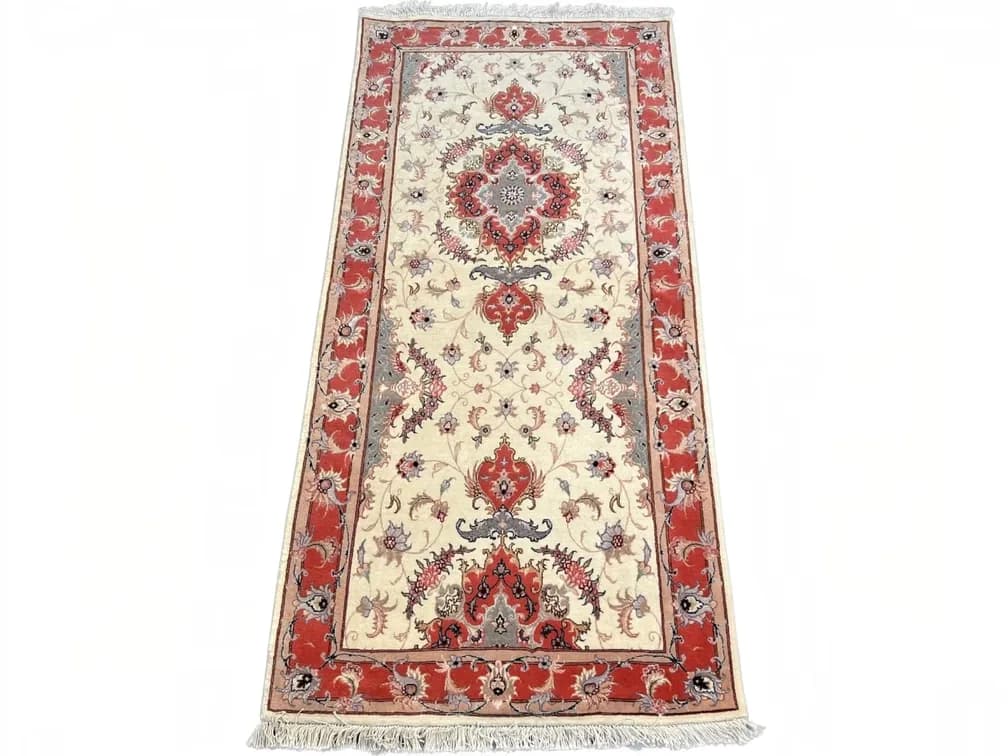 #44149 • $4,960 - Compact Medallion Persian Tabriz Runner, Hand-Knotted Wool & Silk, 2'8" x 5'7"