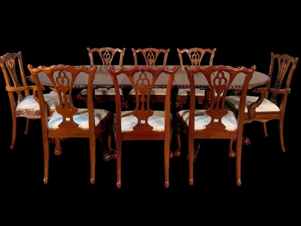 #158080 • $14,800 Hi-End Mahogany Double Pedestal Dining Table with Ten Chairs